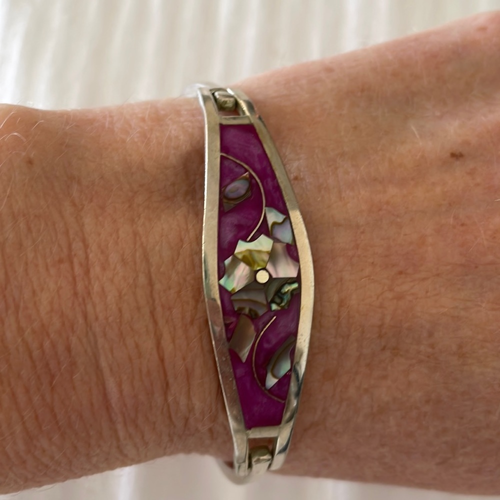 Silver bracelet with inlaid mother of pearl